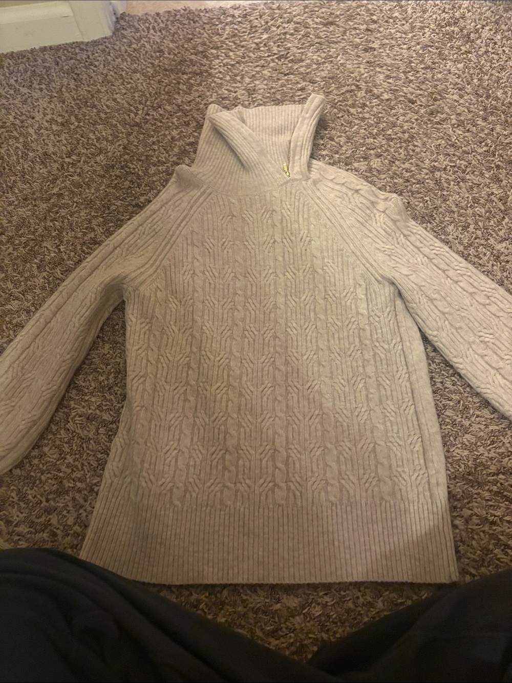 Cozy Cable-Knit Turtleneck Sweater in Light Beige